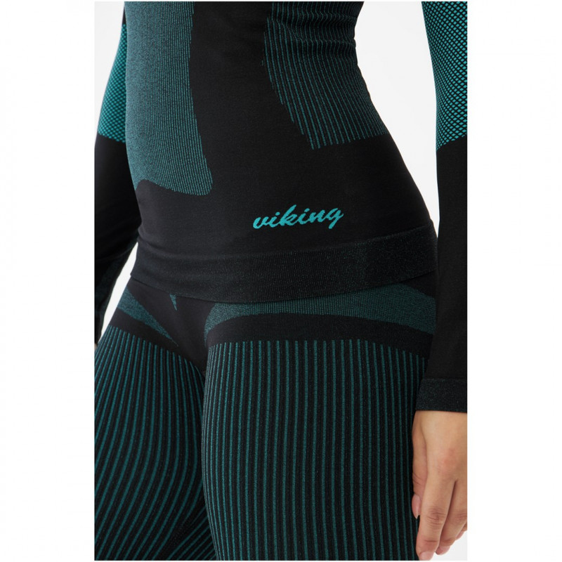 Viking Ilsa Thermoaktiv-Unterwäsche-Set für Damen, Schwarz-Grün, Größe M
