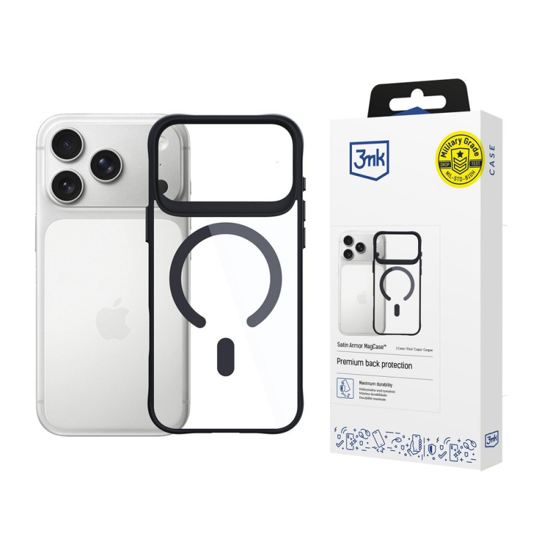 3MK Satin Armor MagCase Hülle für Apple iPhone 17 Pro, Transparent Black