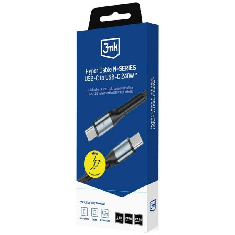 3MK Hyper Cable N-SERIES USB-C-auf-USB-C-Kabel, 3 m, 240 W, Schwarz