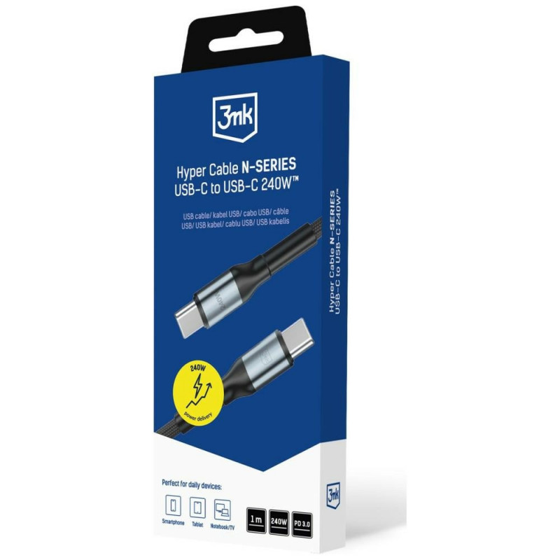 3MK Hyper Cable N-SERIES USB-C-auf-USB-C-Kabel, 1 m, 240 W, Schwarz