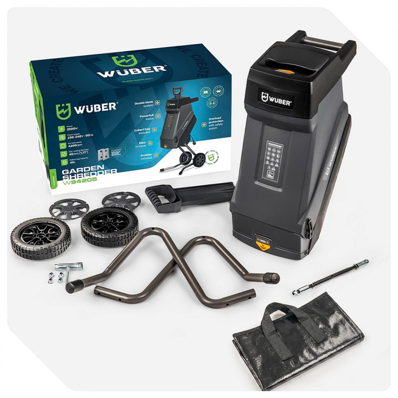 Wuber W94205 Elektrischer Messerhäcksler für Äste, 2500 W, 45 L