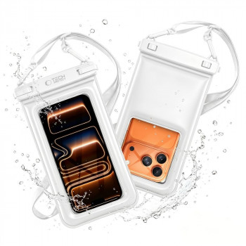 Tech-Protect UWC7 Universelle wasserdichte Schwimmhülle für Smartphones bis 6,9 Zoll, Weiß