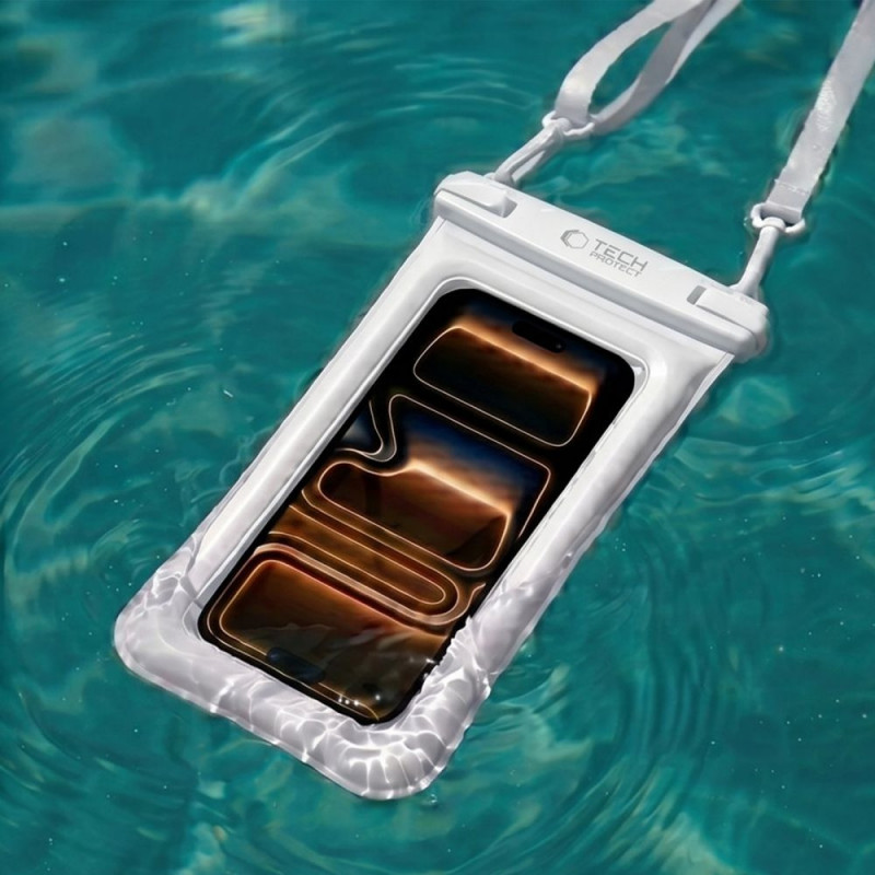 Tech-Protect UWC7 Universelle wasserdichte Schwimmhülle für Smartphones bis 6,9 Zoll, Weiß