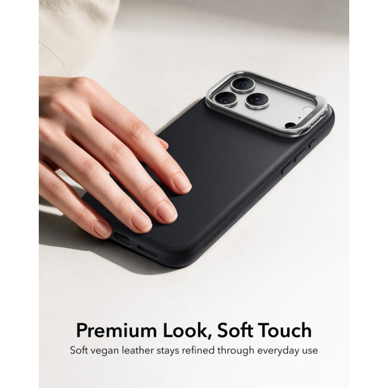 ESR Leder-Kickstand-MagSafe-Hülle für Apple iPhone 17 Pro / 18 Pro, Schwarz