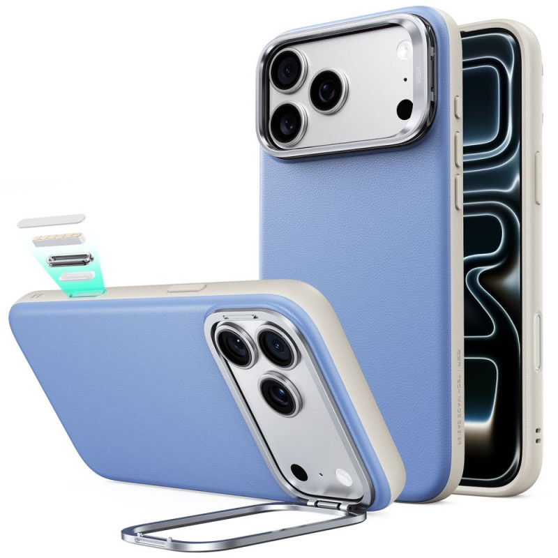 ESR Leder-Kickstand-MagSafe-Hülle für Apple iPhone 17 Pro / 18 Pro, Hellblau
