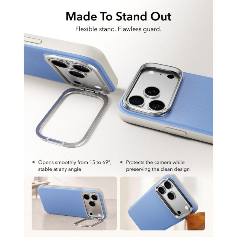 ESR Leder-Kickstand-MagSafe-Hülle für Apple iPhone 17 Pro / 18 Pro, Hellblau