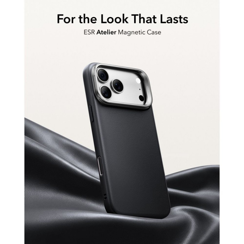 ESR Leder-Kickstand-MagSafe-Hülle für Apple iPhone 17 Pro Max / 18 Pro Max, Schwarz
