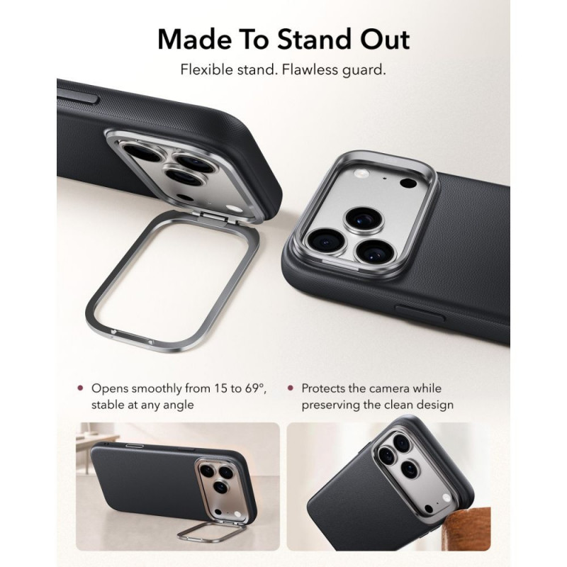 ESR Leder-Kickstand-MagSafe-Hülle für Apple iPhone 17 Pro Max / 18 Pro Max, Schwarz