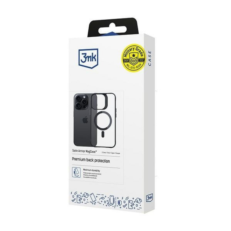 3MK Satin Armor MagCase mit MagSafe für Apple iPhone 14 Pro Max, transparent mit schwarzem Rahmen