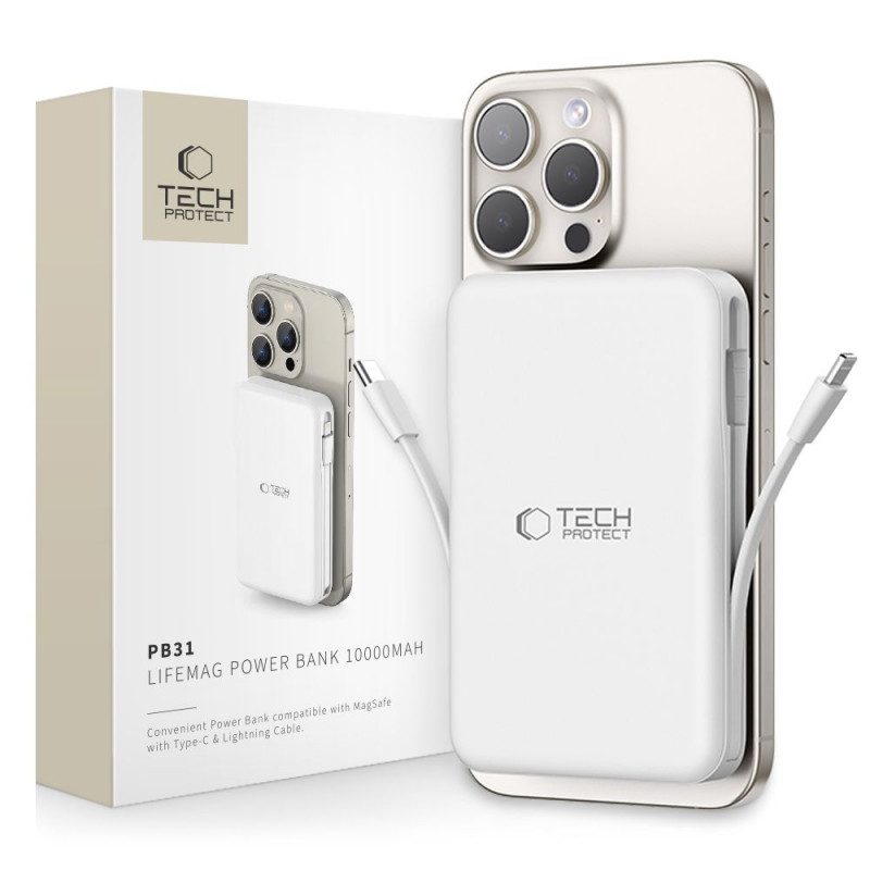 Tech-Protect PB31 LifeMag MagSafe Powerbank 10000 mAh, 15 W, Weiß