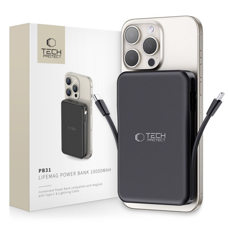 Tech-Protect PB31 LifeMag MagSafe Powerbank 10000 mAh, 15 W, Schwarz