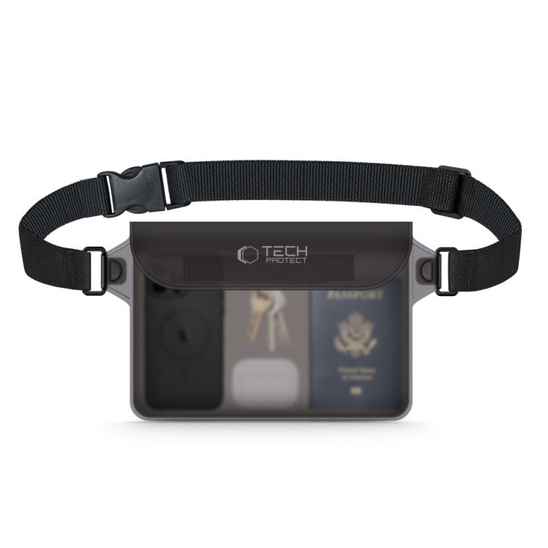 Tech-Protect UWP10 Universelle wasserdichte Tasche, Black/Clear