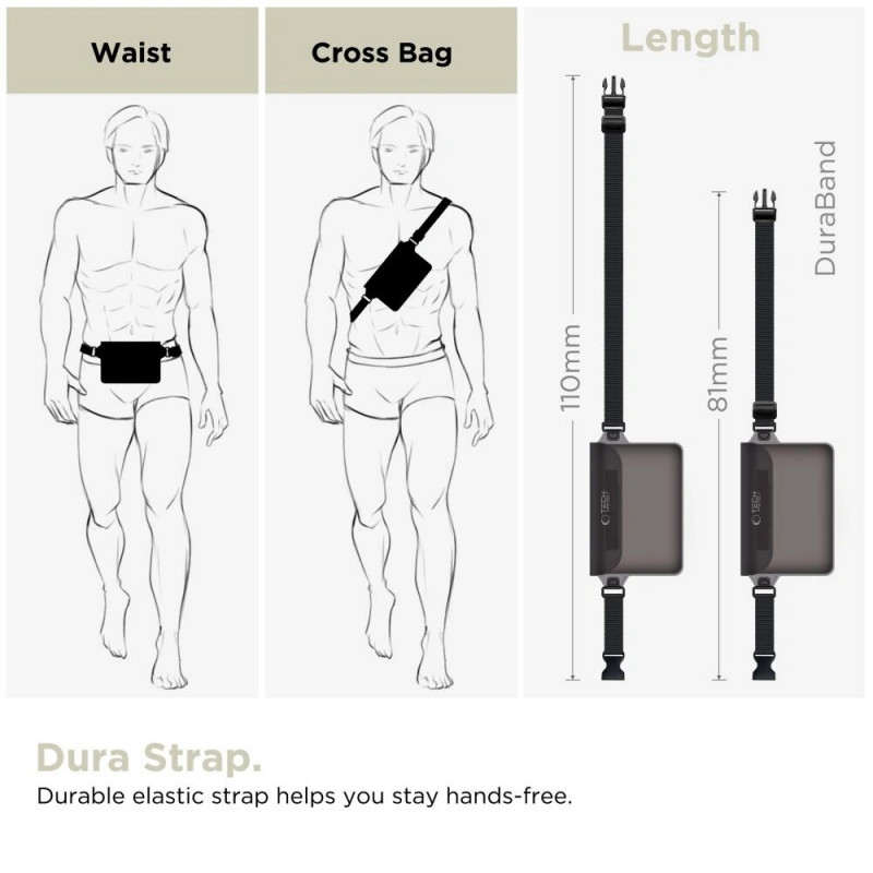 Tech-Protect UWP10 Universelle wasserdichte Tasche, Black/Clear