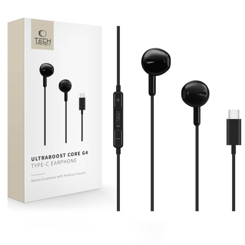Tech-Protect Ultraboost Core G4 USB-C kabelgebundene Ohrhörer, Schwarz