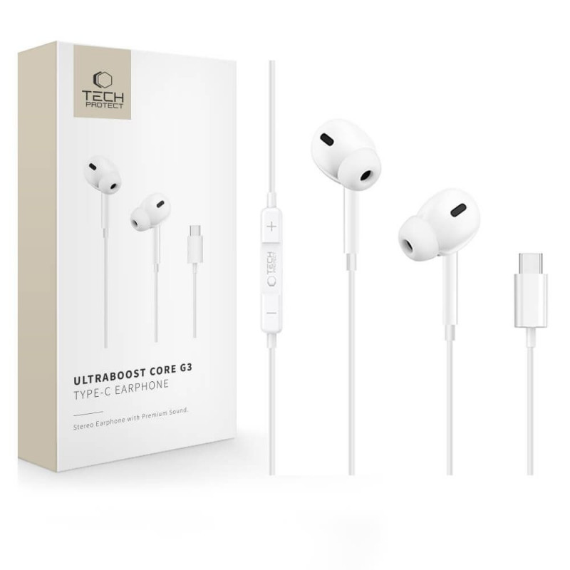 Tech-Protect Ultraboost Core G3 USB-C Kabel-Ohrhörer, Weiß