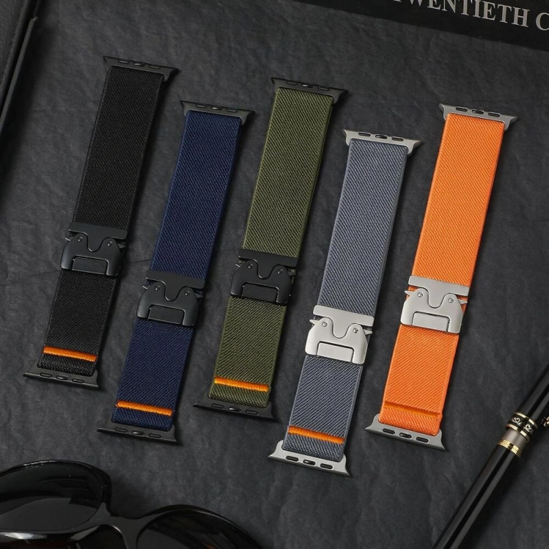 Tech-Protect Nylon Clasp Armbanduhrarmband für Apple Watch 6 / 7 / 8 / 9 / 10 / SE / Ultra 1 / 2 44/45/46/49 mm, Navy
