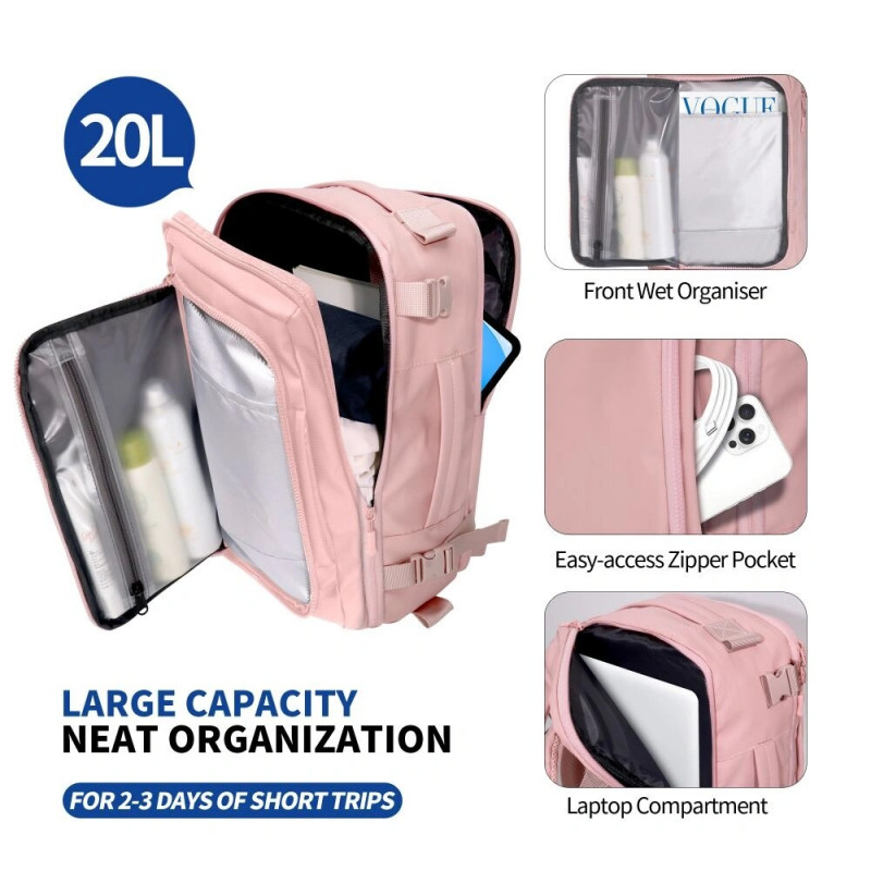 Tech-Protect Defender S50 Ryanair & Wizzair Reise-Laptop-Kabinenrucksack, 20 L, 40x20x25 cm, Dusty Pink