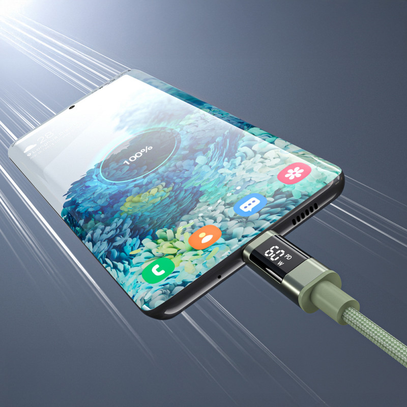 Choetech XCC-1068 PD 60W USB-C-auf-USB-C-Kabel mit Display, 1,2 m, Grün