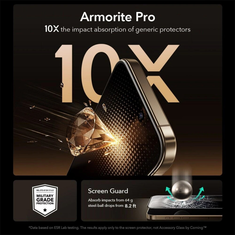 ESR UltraFit Armorite Pro gehärtetes Displayschutzglas aus Glas von Corning für Apple iPhone 17 Pro Max, ESR928