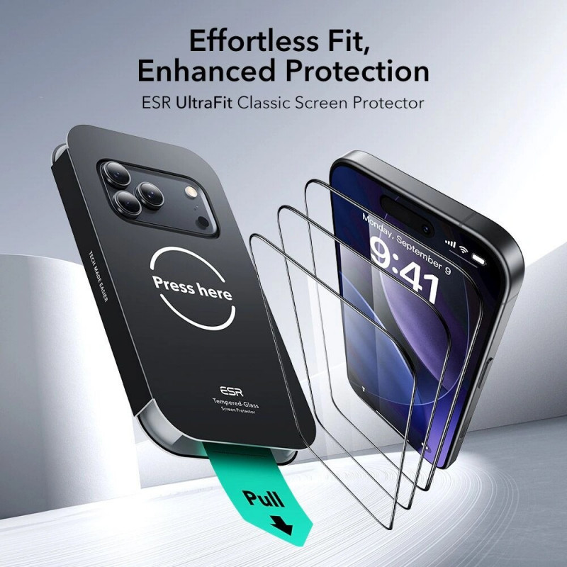 ESR UltraFit gehärtetes Glas Displayschutzfolie für Apple iPhone 17 Pro Max / 18 Pro Max, ESR925, transparent (2 Stk.)