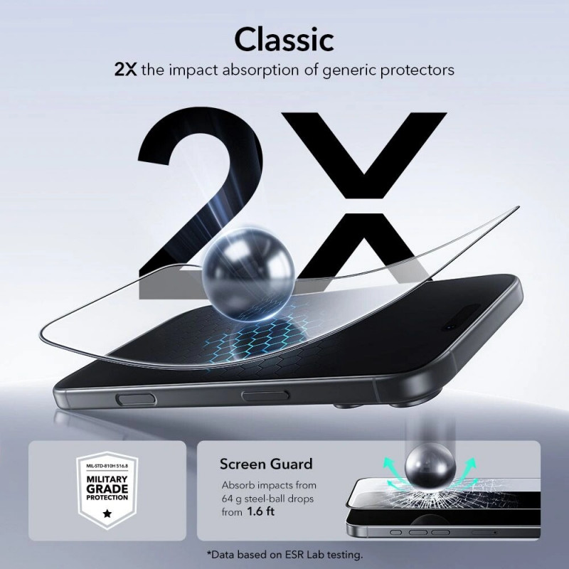 ESR UltraFit gehärtetes Glas Displayschutzfolie für Apple iPhone 17 Pro Max / 18 Pro Max, ESR925, transparent (2 Stk.)