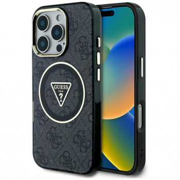 Guess GUHMP16LHG4PRTGK IML Metal Glitter 4G Circle Triangle MagSafe-Hülle für Apple iPhone 16 Pro, schwarz