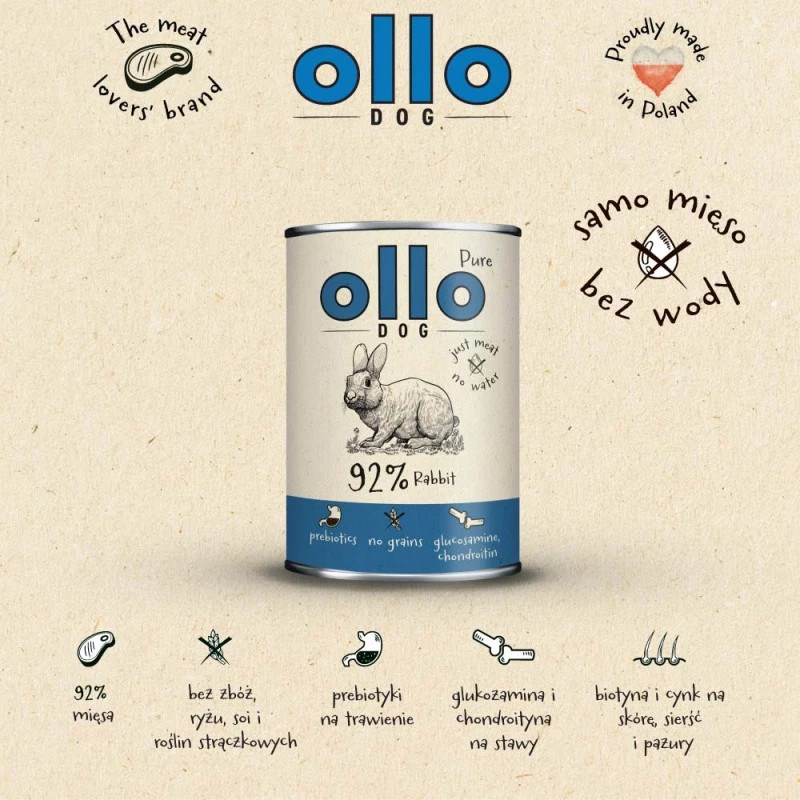 OLLO Pure Rabbit Nassfutter für Hunde, 400 g