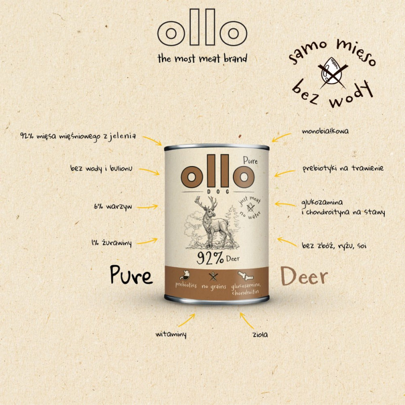 OLLO Pure Deer Nassfutter für Hunde, 850 g