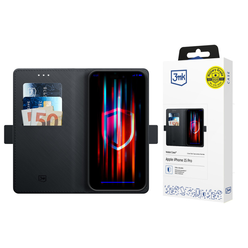 3MK Wallet Case Handyhülle mit Geldbörsenfunktion für Apple iPhone 15 Pro, schwarz