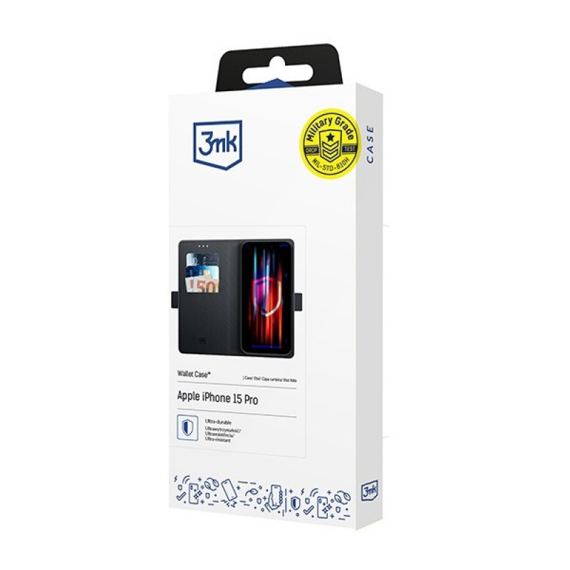 3MK Wallet Case Handyhülle mit Geldbörsenfunktion für Apple iPhone 15 Pro, schwarz