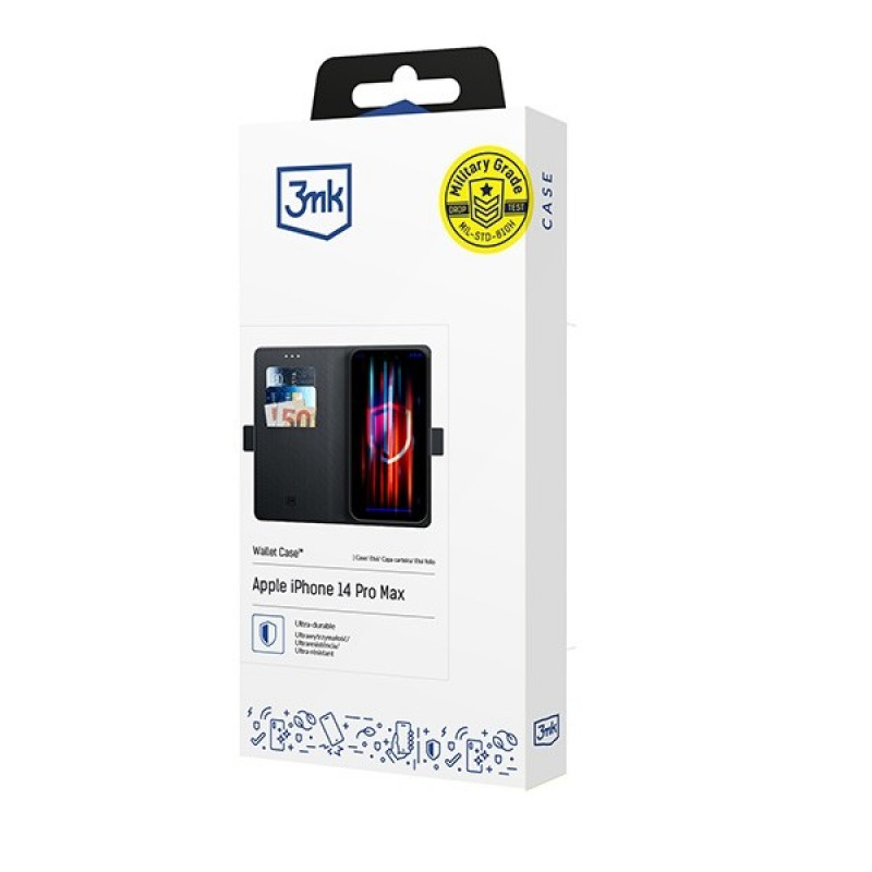 3MK Wallet Case Handyhülle mit Kartenfach für Apple iPhone 14 Pro Max, schwarz