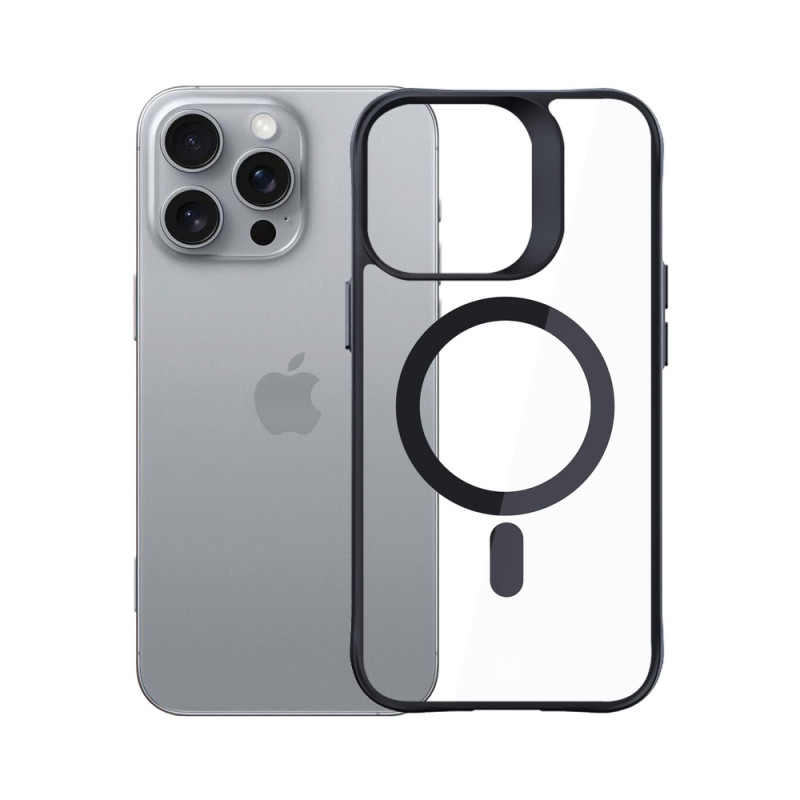 3mk Satin Armor MagCase mit MagSafe für Apple iPhone 16 Pro, transparent mit schwarzem Rahmen
