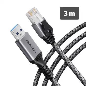 Goobay AXAGON ADE-AM30 USB-A Gigabit-Ethernet-Adapter mit integriertem 3 m CAT6-Kabel, RJ-45