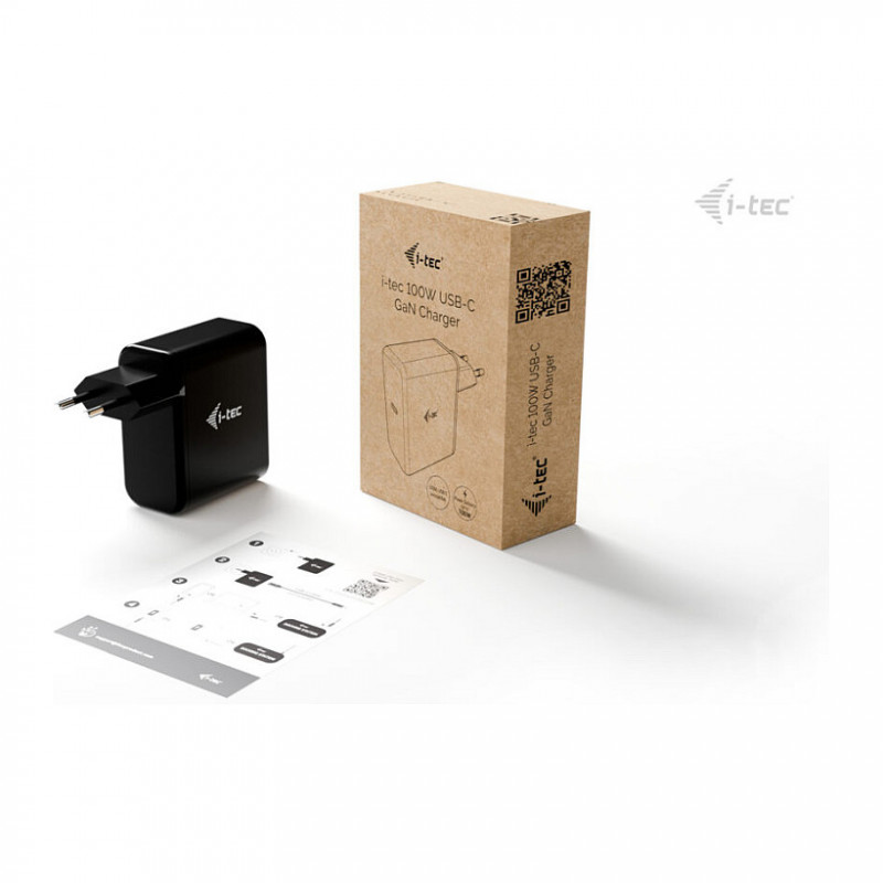 i-tec 100 W USB-C GaN-Ladegerät, PD 3.0, 1x USB-C, Schwarz