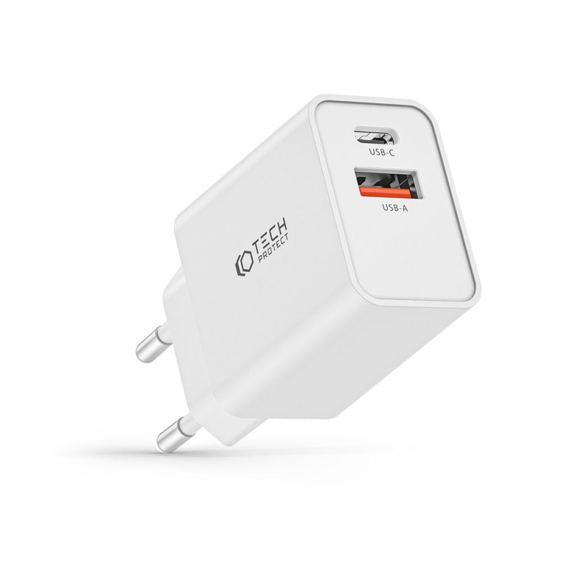 Tech-Protect NC30W 2-Port-Wandladegerät PD 30W QC 3.0, weiß