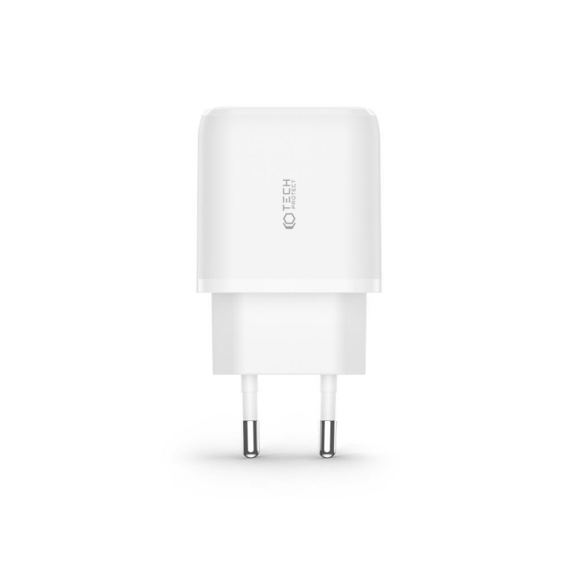 Tech-Protect C20W 2-Port-Wandladegerät PD 20W QC 3.0 mit USB-C-Kabel, weiß
