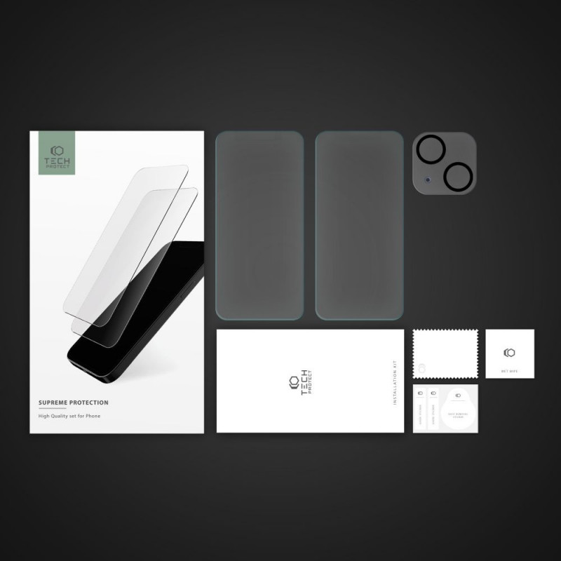 Tech-Protect Supreme Set gehärtetes Glas für Apple iPhone 15, transparent (2+1 Stk.)