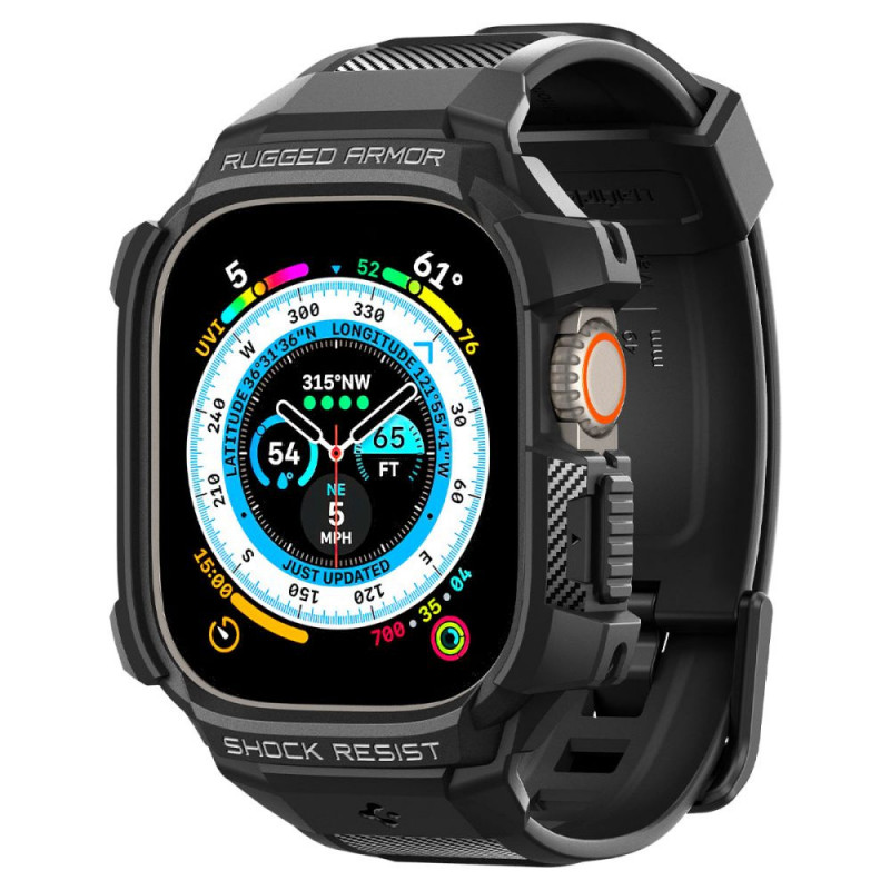 Spigen Rugged Armor Pro Armband-Hülle für Apple Watch Ultra 1 / 2 / 3 49 mm, Schwarz