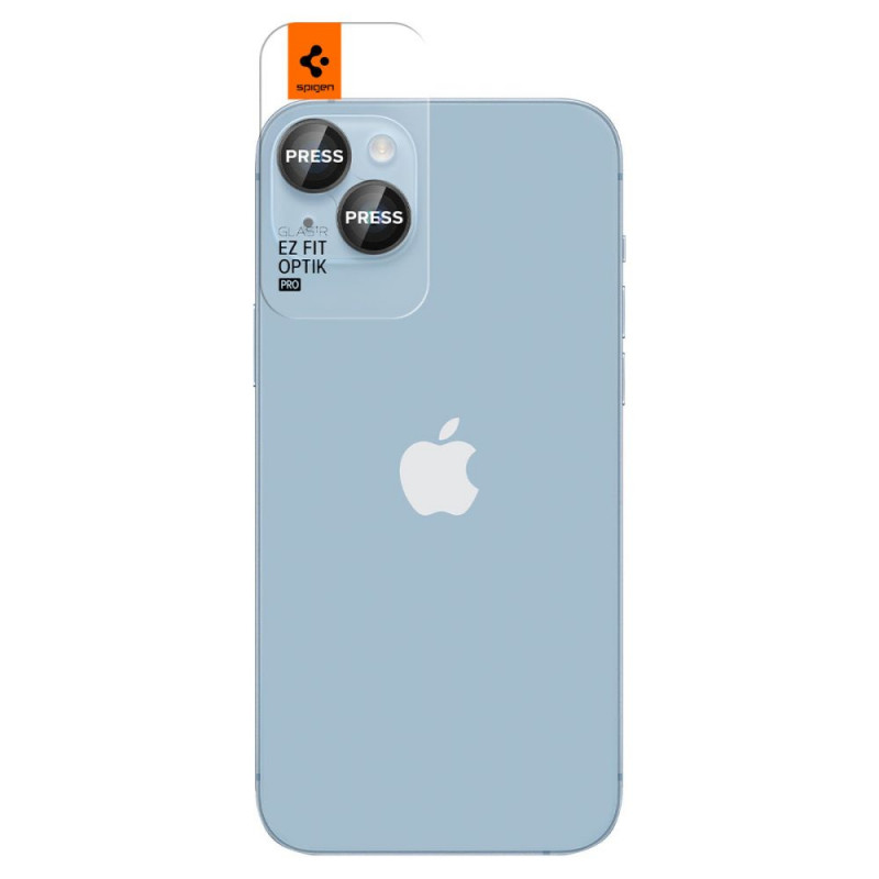 Spigen Optik.tR EZ Fit Kameraobjektivschutz für Apple iPhone 14 / 14 Plus / 15 / 15 Plus, Schwarz (2 Stk.)