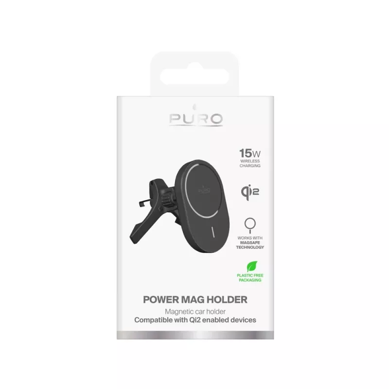 PURO Kfz-Halterung mit Qi2-Ladegerät, MagSafe-kompatibel, Schwarz