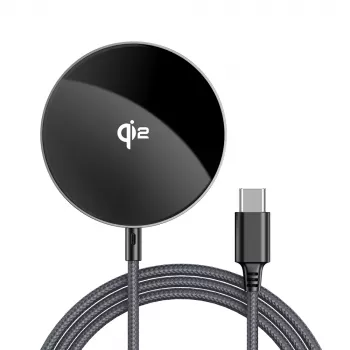 Acefast E24 Qi2 15W magnetisches kabelloses Ladegerät mit 1,2 m USB-C-Kabel, Schwarz