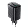 Acefast A108 GaN PD 67W Wandladegerät, 2x USB-C, 1x USB-A, Schwarz