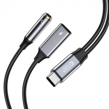 Tech-Protect Ultraboost USB-C-auf-USB-C- und 3,5-mm-Miniklinken-Adapter, 60 W, Schwarz