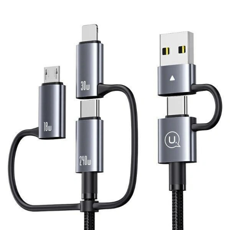 USAMS Sufeng Series SJ737 6-in-1 Lade- und Datenkabel, 240W, Digitalanzeige, Aluminiumlegierung, 1,2 m