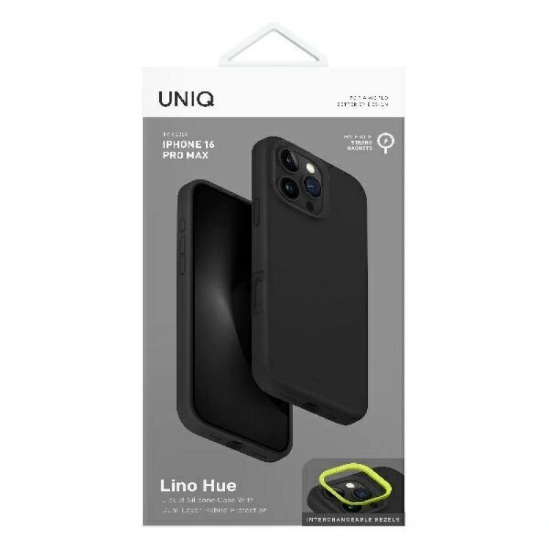 UNIQ Lino Hue Hülle für Apple iPhone 16 Pro, Magclick Charging, charcoal grey