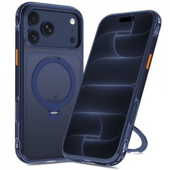 Tech-Protect MagAir Stand MagSafe CC Hülle für Apple iPhone 17 Pro Max / 18 Pro Max, Mattschwarz-Blau