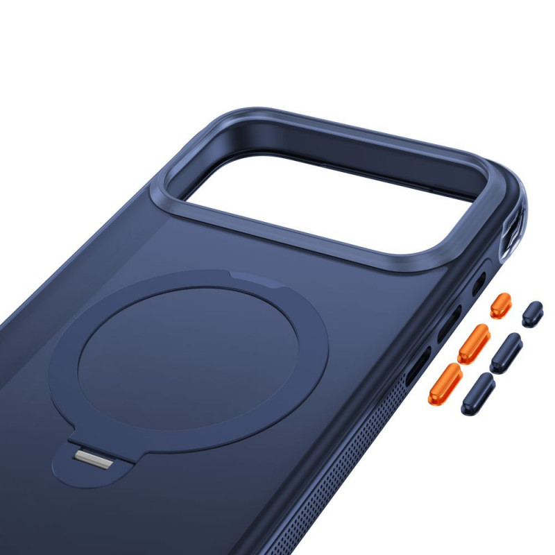 Tech-Protect MagAir Stand MagSafe CC Hülle für Apple iPhone 17 Pro Max / 18 Pro Max, Mattschwarz-Blau