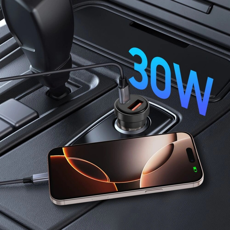 Tech-Protect CC03 2-Port Kfz-Ladegerät USB-A / USB-C, PD 30W / QC 3.0, Schwarz