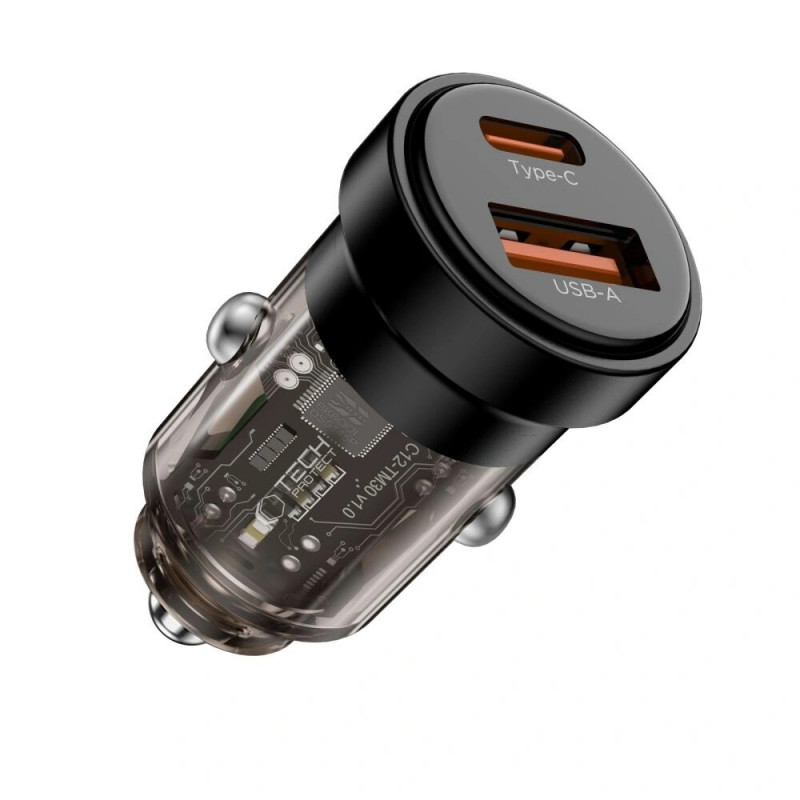 Tech-Protect CC03 2-Port Kfz-Ladegerät USB-A / USB-C, PD 45W / QC 3.0, Schwarz