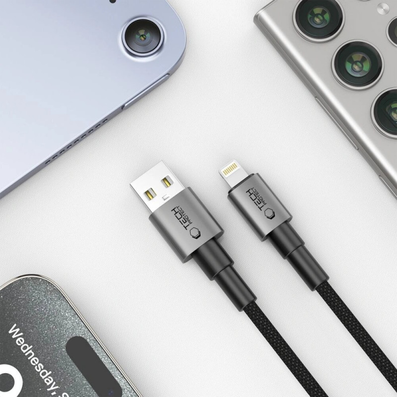 Tech-Protect Ultraboost DNA USB-A / Lightning Kabel, 12W, 2.4A, 25 cm, Iron Grey